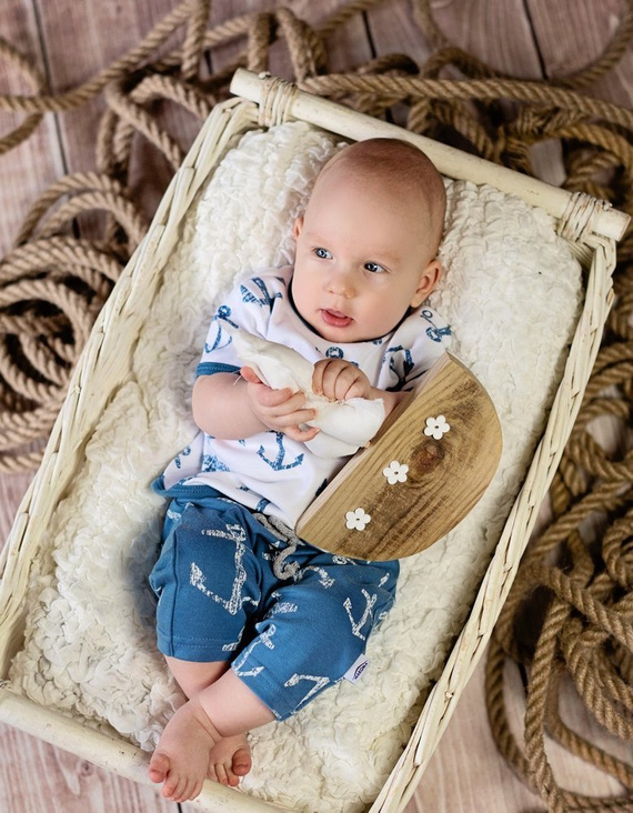 Spodnie niemowlęce 3/4 "BLUE SEA" Makoma niebieski kotwice