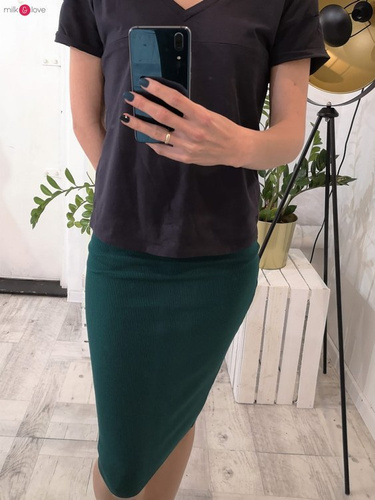 Spódnica ciążowa Tummy z dzianiny w prążki Milk&Love butelkowa zieleń