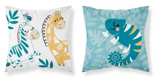 Poszewka bawełniana 3959 A Mayamoo 105 żyrafa zebra Detexpol turkusowy