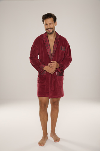 De Lafense Noble 866 – męski szlafrok welurowy z bawełny, krótszy fason