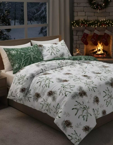 Scandic 068 Scandic Faro biała granatowa renifery  – pościel świąteczna dwustronna, bawełna 100%, komplet 