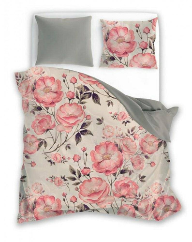 Pościel bawełniana Eufloria 012  kwiaty liście dwustronna Faro biały