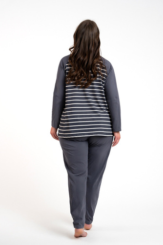 Piżama Damska długi rękaw, długie spodnie Oda Italian Fashion - druk grafitowy/grafitowy