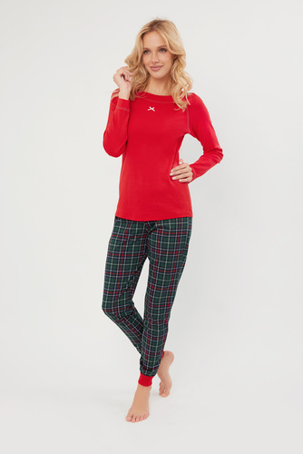 Piżama Damska długi rękaw, długie spodnie Foggia Italian Fashion - czerwony/druk