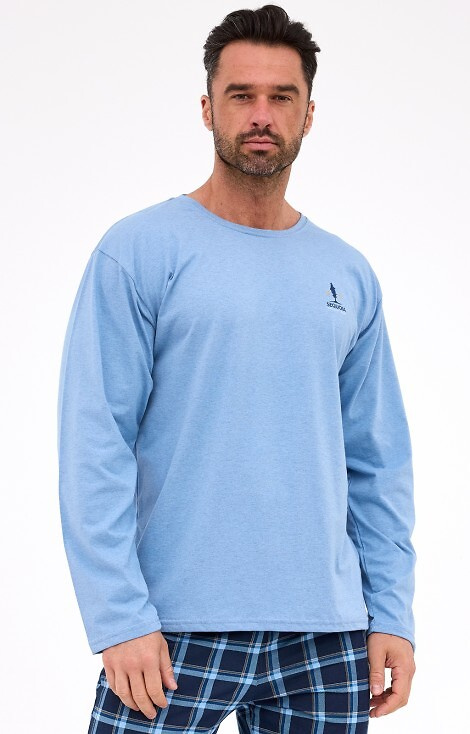 Sequoia Męska piżama Cornette 124/308 – długi rękaw, bawełna, spodnie w kratkę