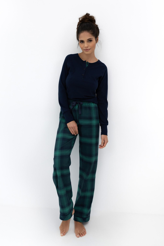 Sensis Cassandra – bawełniana piżama damska z długimi spodniami w kratkę