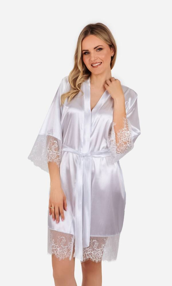 Szlafrok damski z koronką Gloria ByShelly - biały