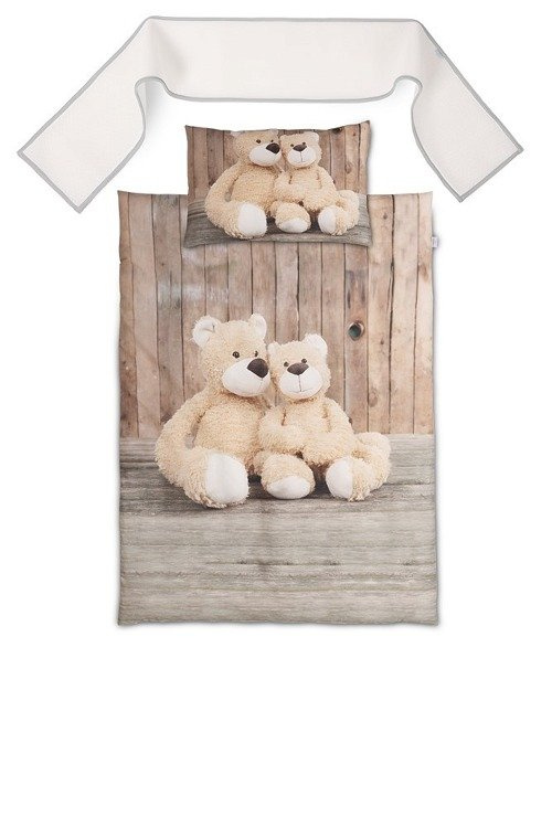 Pościel 3 częściowa z ochraniaczem "Happy" Matex kremowa hipopotamy słonie