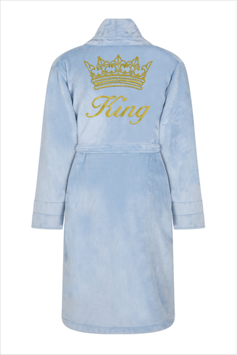 Szlafrok męski King + Korona ByShelly - błękitny/złoty