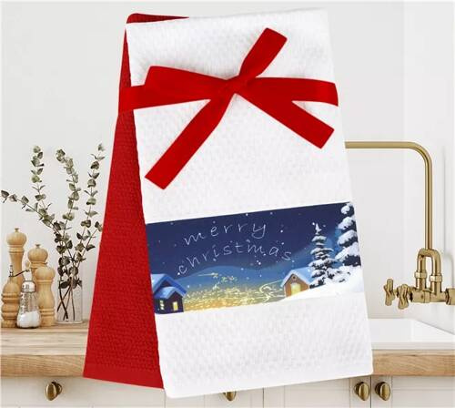 Komplet ścierek kuchennych świątecznych Merry Christmas 3D Greno biały/czerwony
