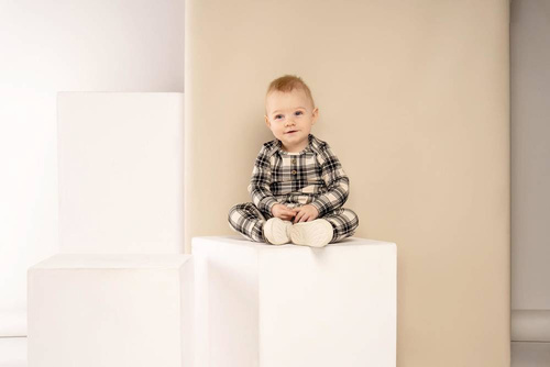 163646 Magia Świąt Body z długim rękawem Nicol - kratka: czarny, beżowy