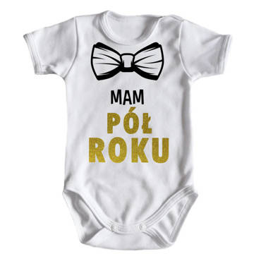 Body krótki rękaw "MAM PÓŁ ROKU" Moocha biały