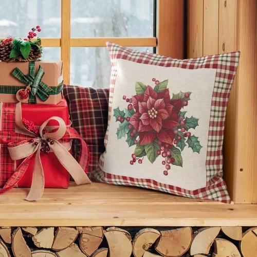 Poszewka świąteczna gobelinowa kwiaty Chp 1273 Eurofirany beżowy