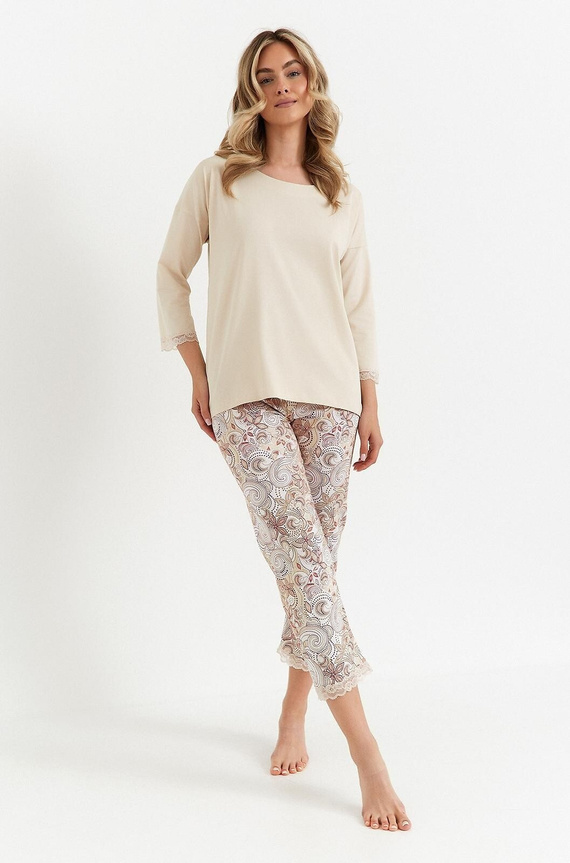 Cana 486 piżama damska bawełniana waniliowa 3/4 rękaw, spodnie 7/8