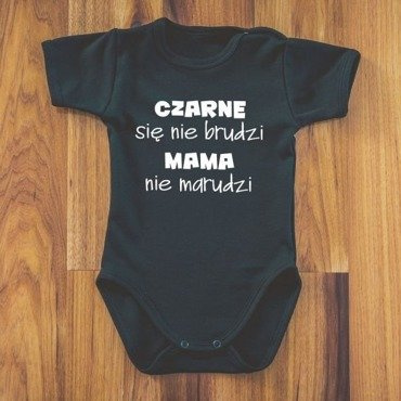 Body krótki rękaw "CZARNE się nie brudzi MAMA nie marudzi" Moocha czarne