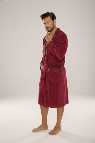 De Lafense Noble 868 – szlafrok męski welurowy elegancki, praktyczny, wygodny, burgund