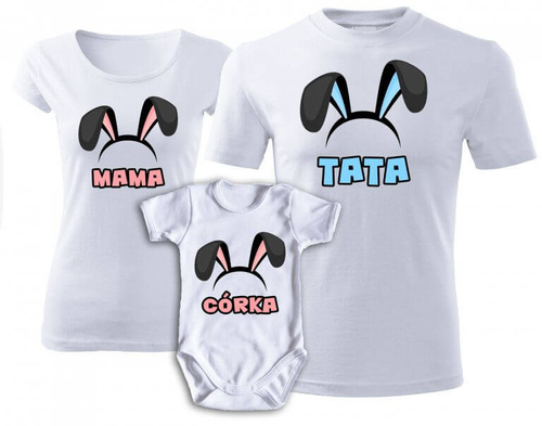 Zestaw koszulek rodzinnych "MAMA TATA CÓRKA – na Wielkanoc" Moocha biały