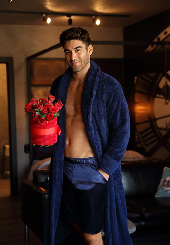 Szlafrok męski, podomka 130 z kapturem Dkaren - granat