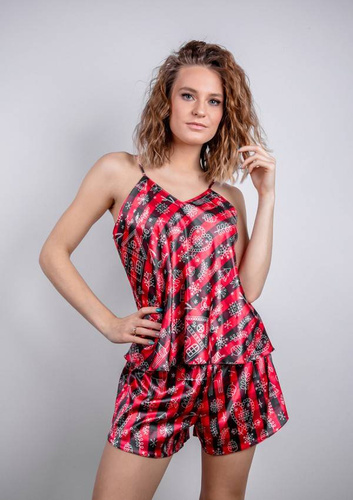 Piżama Damska Satynowa DK-KK DKaren - czerwony 012