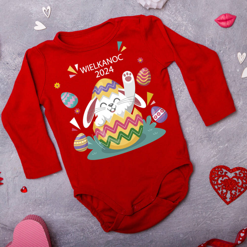 Body długi rękaw "Wielkanoc 2024 z króliczkiem" Moocha czerwony