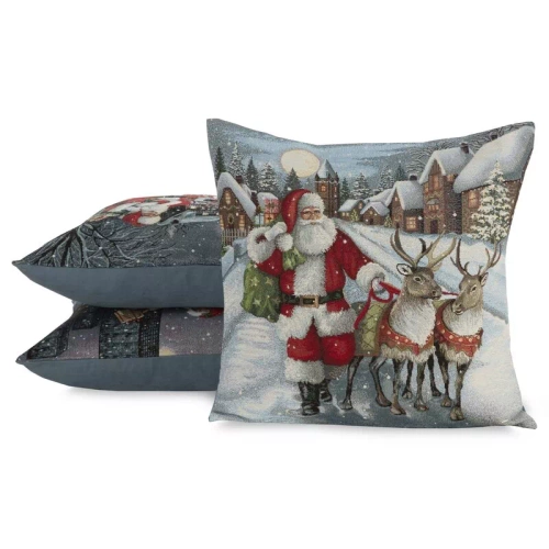 Poszewka świąteczna gobelinowa Mikołaj Renifery Chp 6130 Eurofirany szary