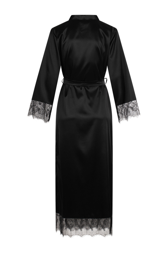 Szlafrok damski satynowy długi Blanka ByShelly - czarny