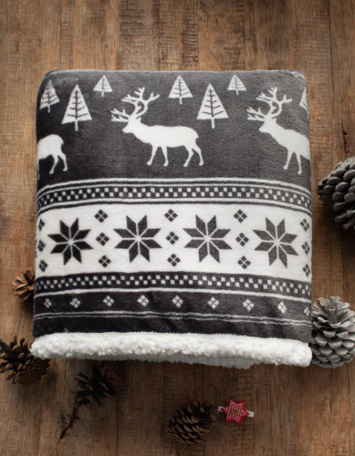 SACO Koc świąteczny 150x200 – ciepły, miękki, w renifery i choinki, w ozdobnym worku