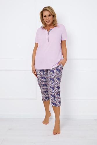 Piżama Damska i do karmienia krótki rękaw, 3/4 spodnie Carbonia Italian Fashion - różowy/druk