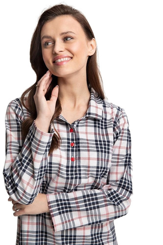 Koszula nocna długi rękaw 157  Luna - biały granatowy