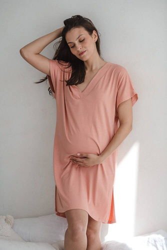 Bambusowa koszula nocna ciążowa i do karmienia Moon Milk&Love herbaciana róża