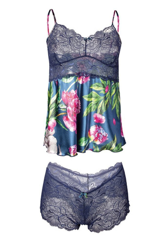 Komplet piżama damska Flowers DKaren - DK-KA granatowy