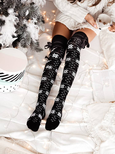 1139 Zakolanówki damskie świąteczne Milena czarny