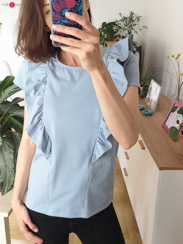 Bluzka do karmienia Milky Waves z krótkim rękawem Milk&Love dusty blue