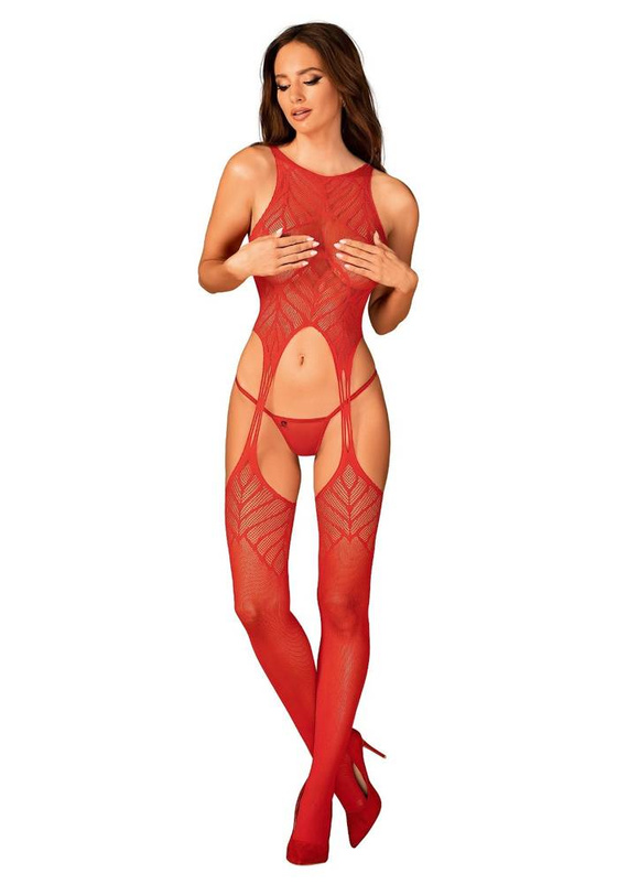N122 Bodystocking Obsessive - czewony