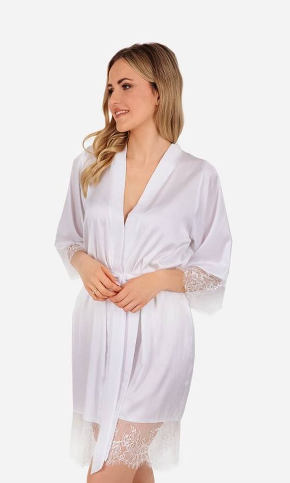 Szlafrok damski satynowy Emma ByShelly - biały