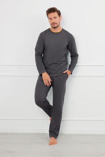 Piżama Męska długi rękaw, długie spodnie Salomon talian Fashion - grafitowy/miodowy 