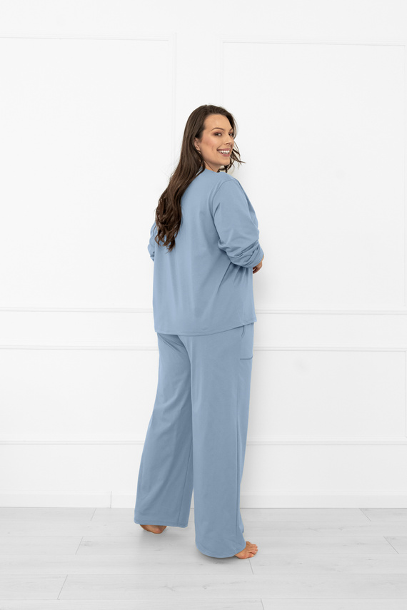 Piżama damska Ksara Italian Fashion – wygodny komplet z nadrukiem i kieszeniami - stalowy