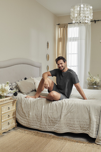 Piżama Męska krótki rękaw, spodenki Abel Italian Fashion - grafitowy/druk