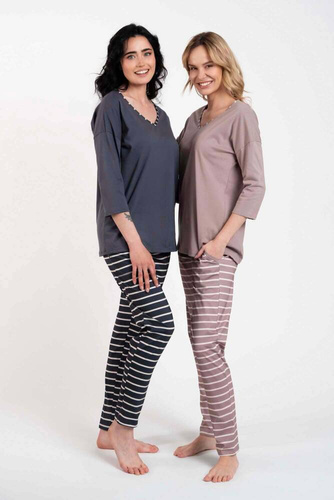 Piżama Damska 3/4 rękaw, długie spodnie Betty Italian Fashion - cappuccino/druk cappuccino 