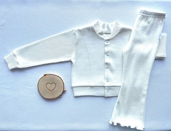 Legginsy prążkowane dzwony dla dziewczynki LJ802 Mamatti - ecru