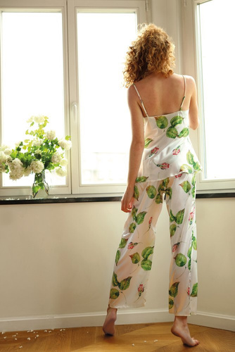 Piżama Damska Satynowa Flowers DKaren - DK-KI 7 biały