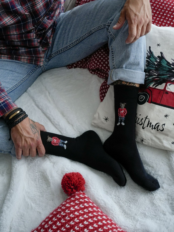 0125.099 Misiek w sweterku Skarpety Męskie Milena - czarny