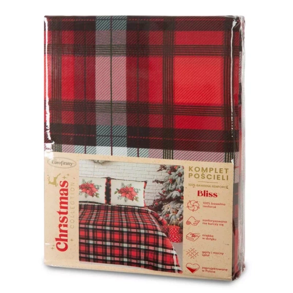 Pościel świąteczna kratka gwiazda betlejemska Bliss Eurofirany czerwony