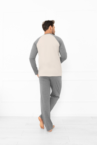 Piżama męska Aleksander Italian Fashion beżowa – bawełniana, z kieszeniami