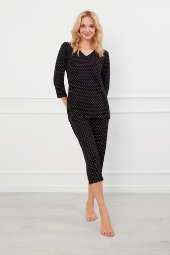 Piżama Damska 3/4 rękaw, 3/4 spodnie Puntini Italian Fashion - czarny