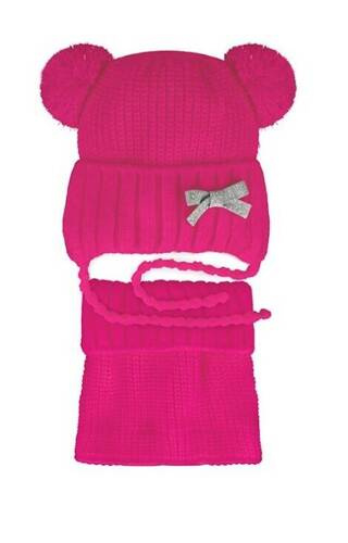 Komplet czapka+golf 48-325 AJS amarantowy