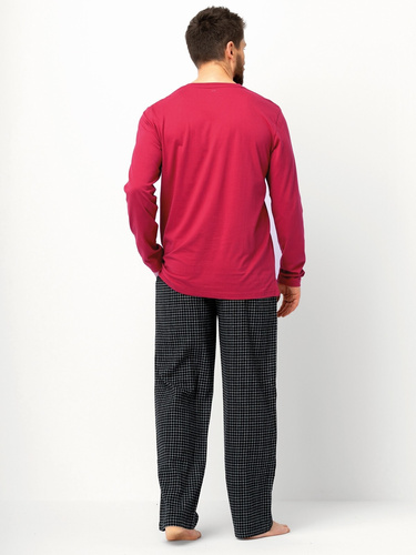 Piżama męska Key MNS 471 – bawełniana, długi rękaw, spodnie flanelowe