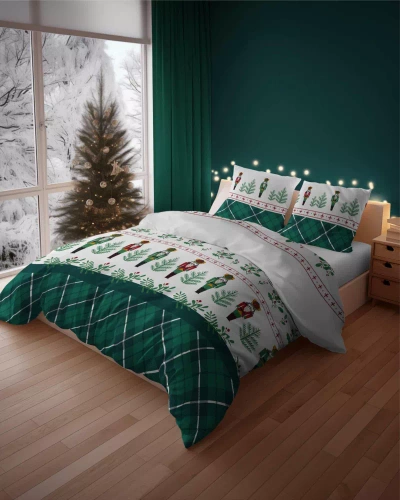Pościel flanelowa świąteczna Dziadek do orzechów 4938 B Detexpol zielony 