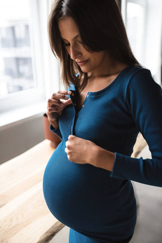 Sukienka ciążowa i do karmienia z dzianiny w prążek Tummy Milk&Love poseidon