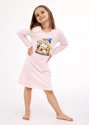 Dziewczęca koszula nocna Cornette Bears 2 549/196,258/196 – różowa, 100% bawełna, nadruk miś